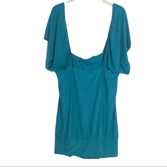 Lia Lee Off The Shoulder Turquoise Blue stretch Lace soft silky Top Size L - Picture 2 of 12